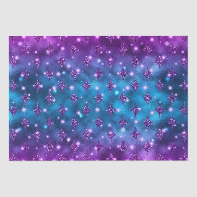 Blue and Pink Ombre Glitzer Celestial Pattern Seidenpapier (Vorderseite)