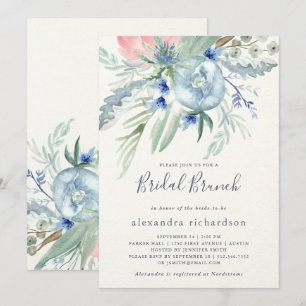 Blue and Pink Peony Bridal Brunch Einladung