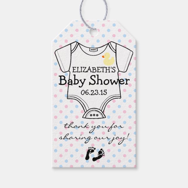 Blue and Pink Polka Dots Baby Dusche Gefallen Geschenkanhänger (Vorderseite)