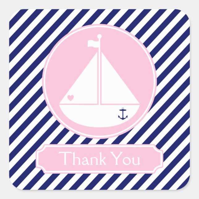 Blue and Pink Sailboat Vielen Dank Quadratischer Aufkleber (Vorderseite)