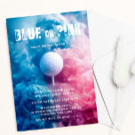 Blue and Pink Smoke Golf Sport Thema Geschlechterr Einladung<br><div class="desc">Eine Golf Sport Thema Baby Gender Reveal Einladung. Die bearbeitbare Einlagestelle ist mit pastellblau und rosa Rauch rund um einen Basketball ausgestattet. Der schwarze Typografie-Text lautet Blau oder Rosa,  was denken Sie? Persönlich gestalten,  indem Sie die digitale oder gedruckte Einladung mit Ihren Veranstaltungsdetails bearbeiten.</div>