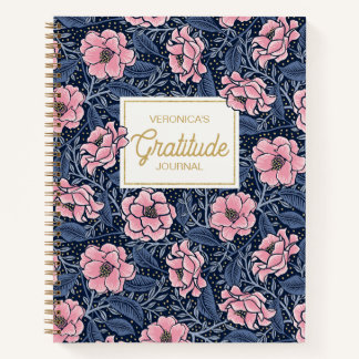 Blue and Pink Viktorianisch Camellia Dankesblatt Notizbuch