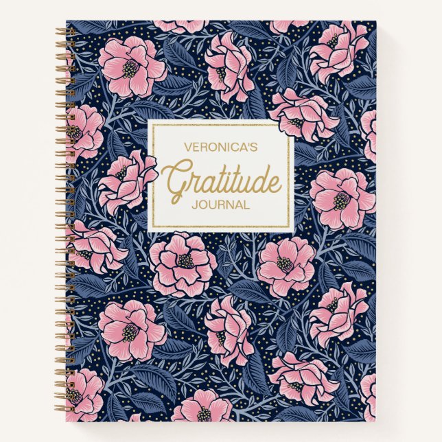 Blue and Pink Viktorianisch Camellia Dankesblatt Notizbuch (Vorderseite)