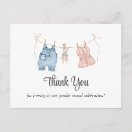 Blue and Pink Watercolor Gender Reveal Thank You Postkarte