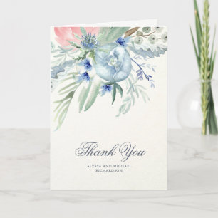 Blue and Pink Watercolor Peonties Vielen Dank Dankeskarte