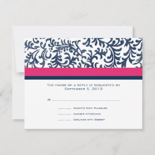 Blue and Pink Wedding RSVP Karte
