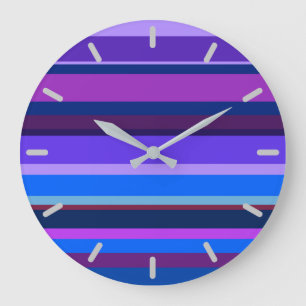 Blue and purple horizontal stripes große wanduhr
