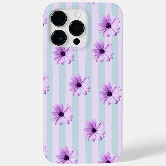 blue and purple striped daisy pattern Case-Mate iPhone 14 pro max hülle (Rückseite)