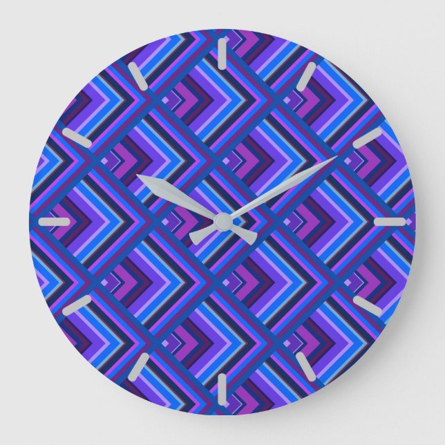 Blue and purple stripes scale pattern große wanduhr (Vorderseite)