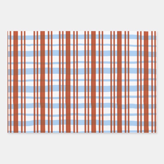 Blue and Red Plaid / Stripe Gift Wrap  Geschenkpapier Set (Vorderseite)