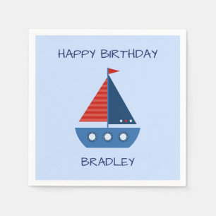 Blue and Red Sailboat Birthday Serviette