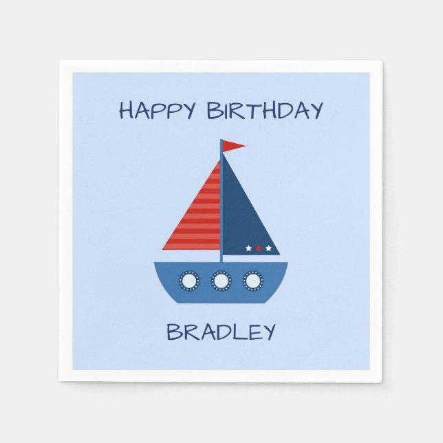 Blue and Red Sailboat Birthday Serviette (Vorderseite)
