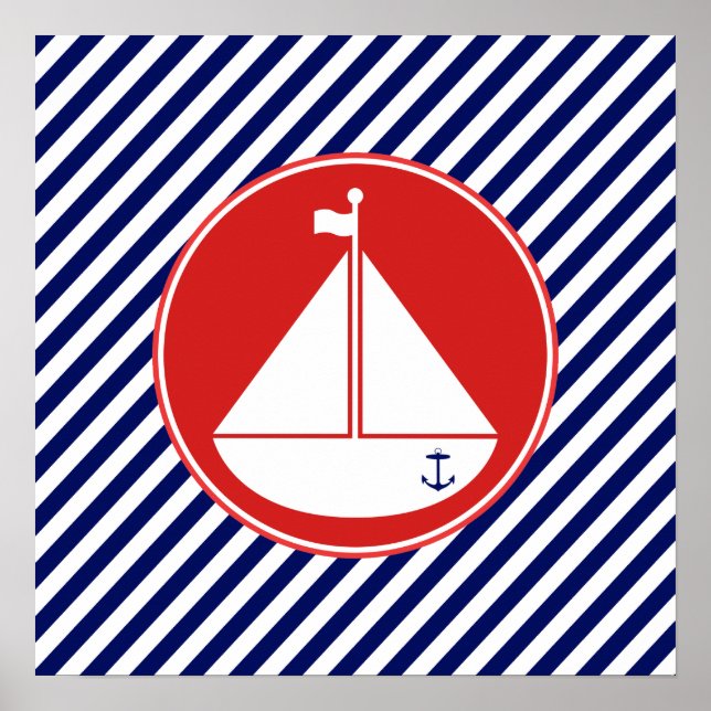 Blue and Red Sailboat Poster (Vorne)