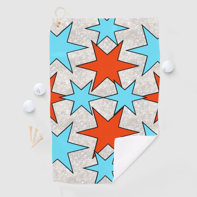 Blue and Red Star Print Golfhandtuch (Insitu)