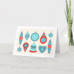 Blue and Red Swedish Ornaments Folded Holiday Card Dankeskarte