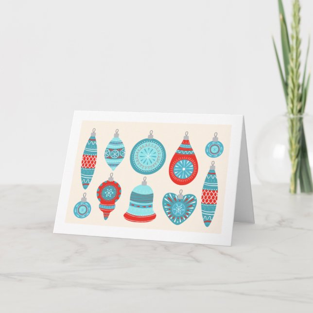 Blue and Red Swedish Ornaments Folded Holiday Card Dankeskarte (Vorderseite)