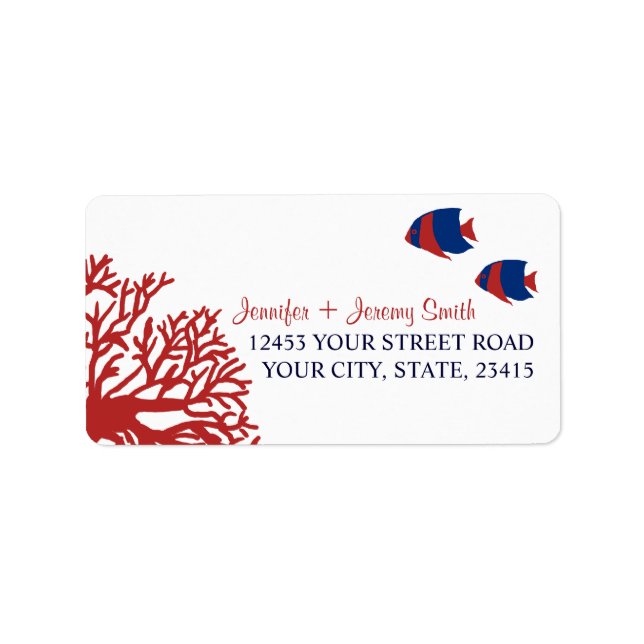 Blue and Red Tropcial Beach Address Adressaufkleber (Vorne)