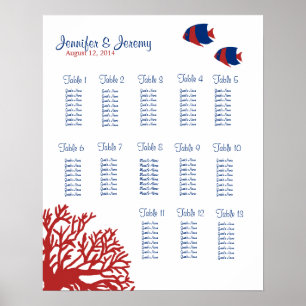 Blue and Red Tropical Fish Seating Chart 16x20 Poster