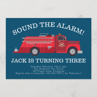 Blue and Red Vintag Fire Motor Boys Geburtstag Einladung