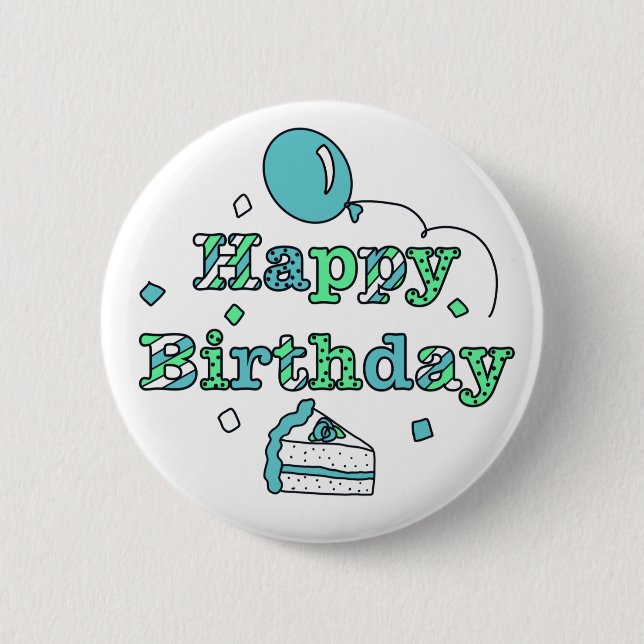 Blue and Sage Green Happy Birthday Button (Vorderseite)