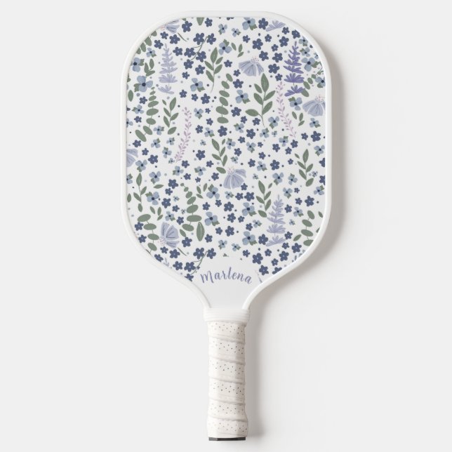 Blue and Sage Green Wildflower Pattern  Pickleball Schläger (Vorderseite)