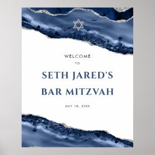 Blue and Silver Agate Border Bar Mitzvah Willkomme Poster
