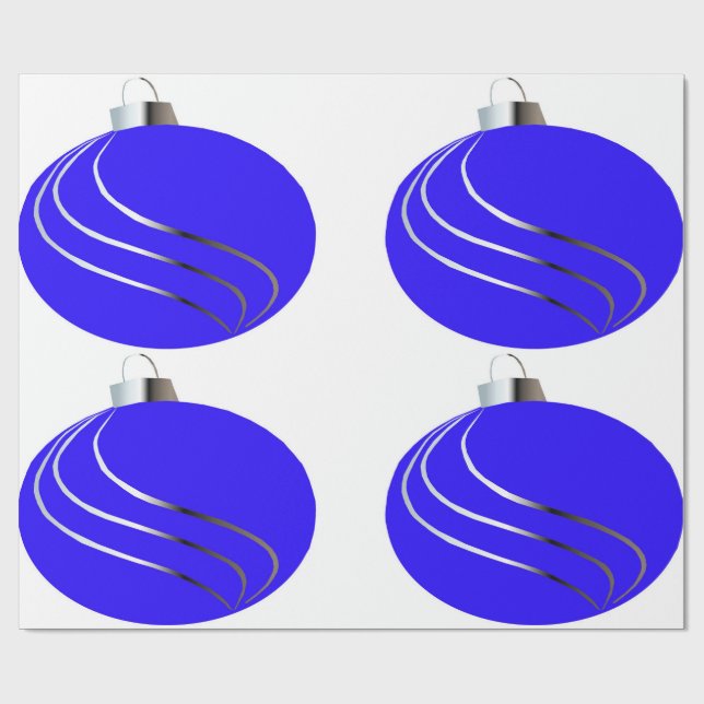 Blue and Silver Christmas Tree Bulb Wrapping Paper Geschenkpapier (Flach)