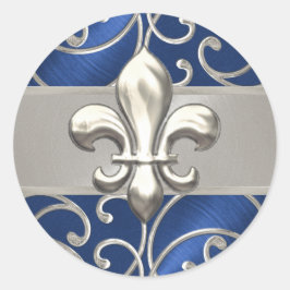 Blue and Silver Filigree Wirbel Lilie Runder Aufkleber