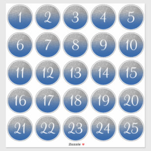 Blue and Silver Glitter Ombre 25 Numbered Circles Aufkleber