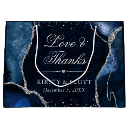 Blue and Silver Glitzer Agate Wedding Große Geschenktüte