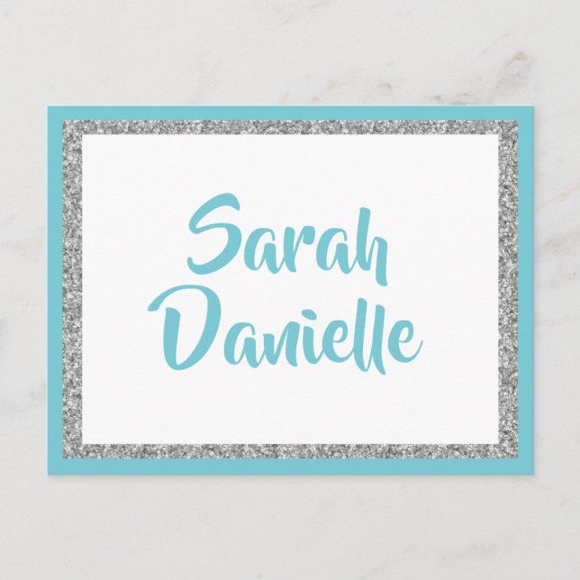 Blue and Silver Glitzer Wish Card Postkarte (Vorderseite)