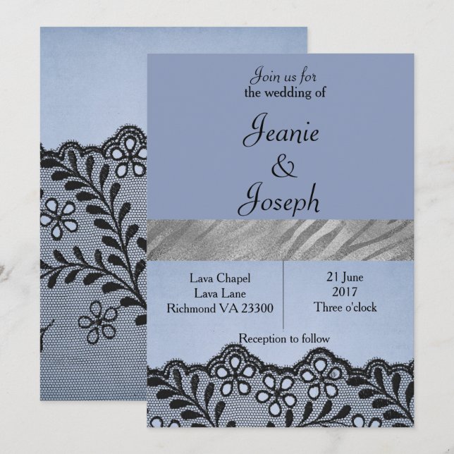 Blue and Silver Imitate Hochzeitseinladung Einladung (Vorne/Hinten)