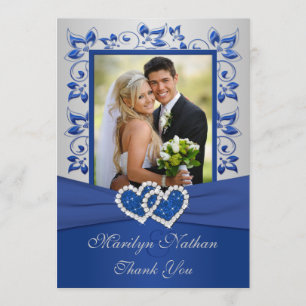 Blue and Silver Joined Hearts Foto Danke, Card Dankeskarte