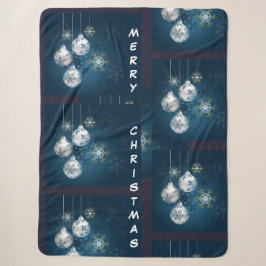 Blue and Silver Ornament Merry Christmas Blanket Sherpadecke