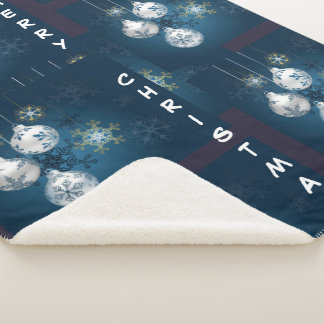 Blue and Silver Ornament Merry Christmas Blanket Sherpadecke