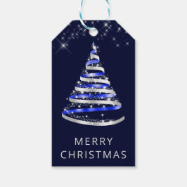 Blue and Silver Ribbon & Glitzer Weihnachtsbaum Geschenkanhänger