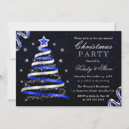Blue and Silver Ribbon Tree Weihnachtsfest Party Einladung