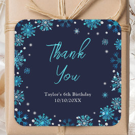 Blue and Silver Snowflakes Geburtstag Vielen Dank Quadratischer Aufkleber
