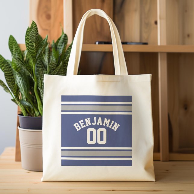 Blue and Silver Sports Jersey Individuelle Name Nu Tragetasche (Custom Tote Bag)