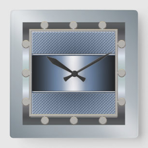 Blue and Silver Wall Clock Quadratische Wanduhr