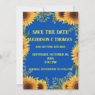  Blue and Sunflower Personalised Save The Date Einladung