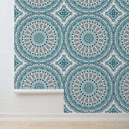 Blue and Taupe Mandala Pattern Design Tapete