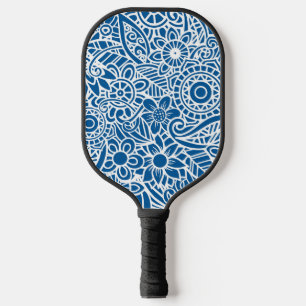 Blue and White Abstract Floral Pattern Hawaiian Pickleball Schläger