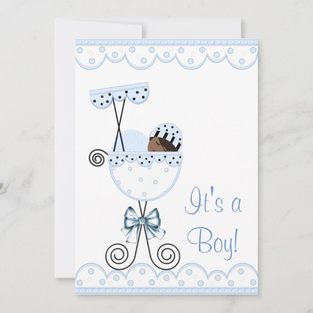 Blue and White African American Baby Boy Dusche Einladung (Vorderseite)