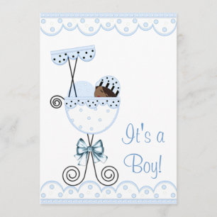 Blue and White African American Baby Boy Dusche Einladung