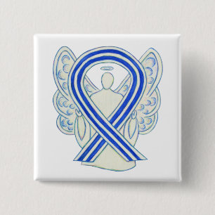 Blue and White ALS Ribbon Awareness Angel Button