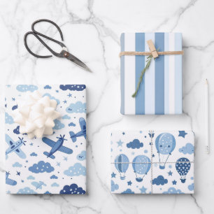 Blue and White Baby Boy Geschenkpapier Set
