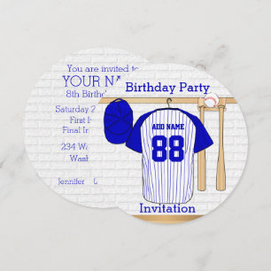 Blue and White Baseball Jersey Geburtstagsparty Einladung