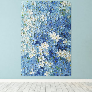 Blue and White Blossoms on Green Abstract Wall Art Leinwanddruck
