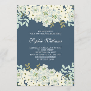 Blue and White Blume Baby Dusche Einladung